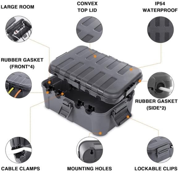 Outdoor Electrical Box,  Waterproof Extension Cord Safety Cover, Large , Gray - Picture 3 of 5